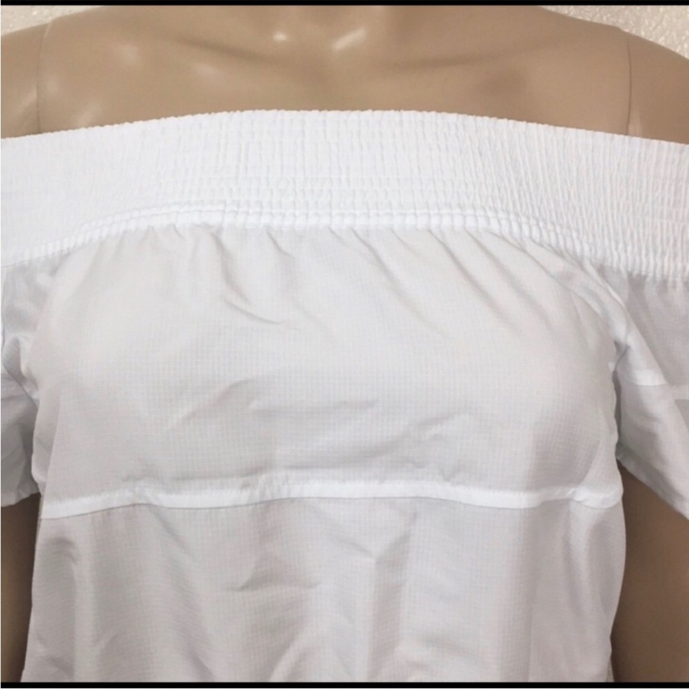 ๐ป Under Armour x Tim Coppens White Cropped Relaxed Smocked Blouse Short Sleeves - Picture 6 of 10